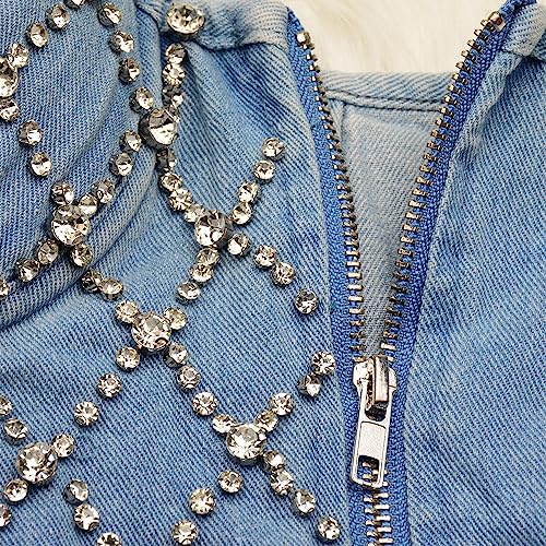 Women's Denim Rhinestone Corset Top Sexy Club Party Jean Bodysuit