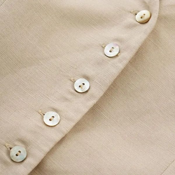 Retro Linen Women Suits Blue Sleeveless Button Vest Tops Wide Leg Pants Sets 2 Pieces Outfits Femme