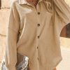 Womens Waffle Knit Shacket Jacket Casual Long Sleeve Button Down Shirts Dressy Blouses Tops