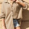 Womens Waffle Knit Shacket Jacket Casual Long Sleeve Button Down Shirts Dressy Blouses Tops