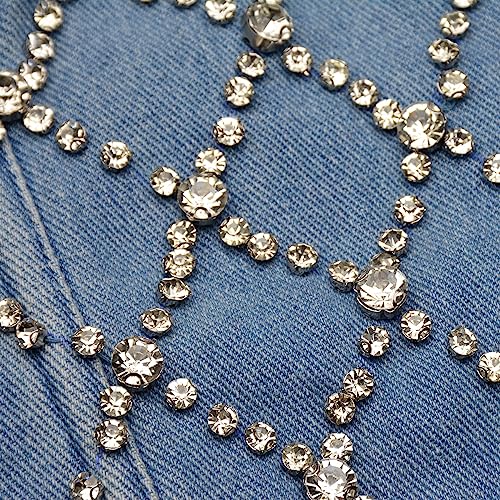 Women's Denim Rhinestone Corset Top Sexy Club Party Jean Bodysuit