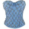 Women's Denim Rhinestone Corset Top Sexy Club Party Jean Bodysuit