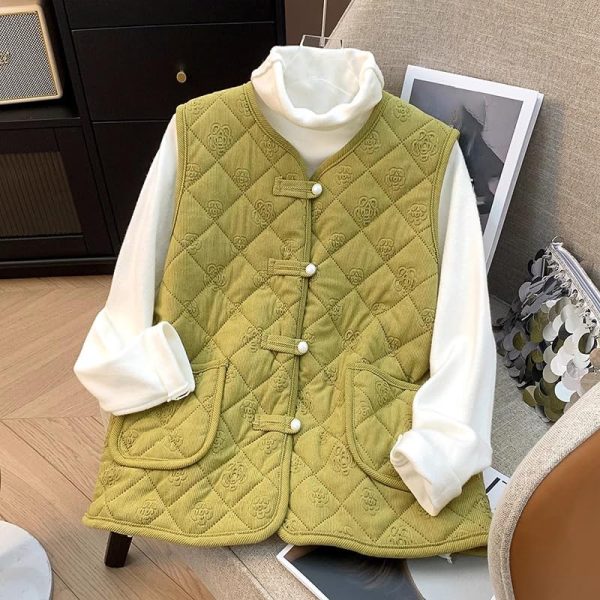 New-Chinese style vest for women, autumn and winter retro suit, Chinese vest, sleeveless wear, thickening