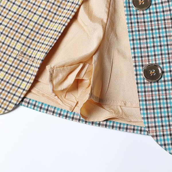 Women's Skirt Suit Spring Autumn Checkered Blazer Belted A Line Skirt 2 Piece Set for Women