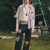 Cut-Out Heart Short Sleeve Shirt Collar Button Down Plaid Casual Tshirt Tops