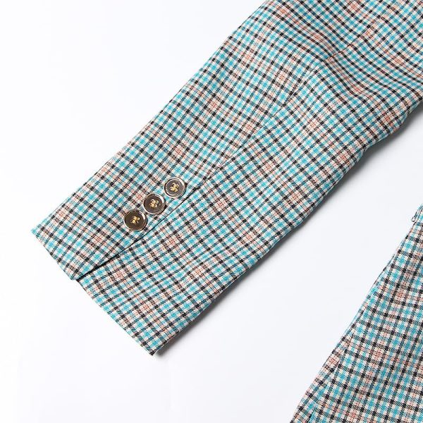 Women's Skirt Suit Spring Autumn Checkered Blazer Belted A Line Skirt 2 Piece Set for Women